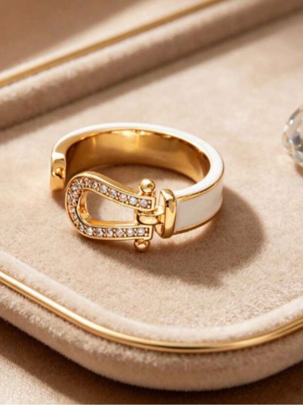 Western Ring Gold and White Crystal Buckle Ring - Women Jewelry